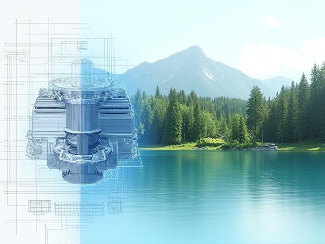 Gegenüberstellung von technologischer Zeichnung und unberührter Natur, die Präzision und Nachhaltigkeit symbolisiert.